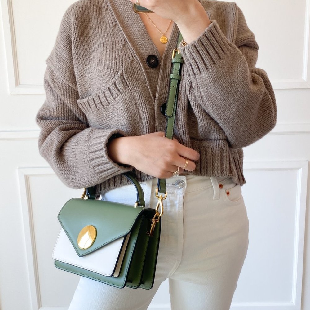 The June Genuine Leather Satchel - Green/White - Picture 8 of 10